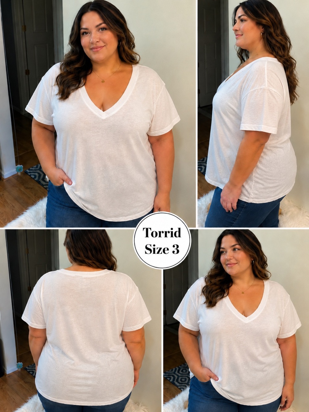 Torrid White V-Neck Relaxed Fit Tee Size 3 Plus Size Soft Classic Fit Top - Picture 3 of 11